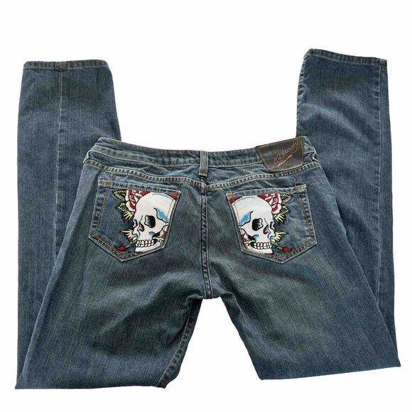 Ed Hardy By‎ Christian Audigier Womens Size 31 Jeans Straight Leg Denim - Picture 1 of 8
